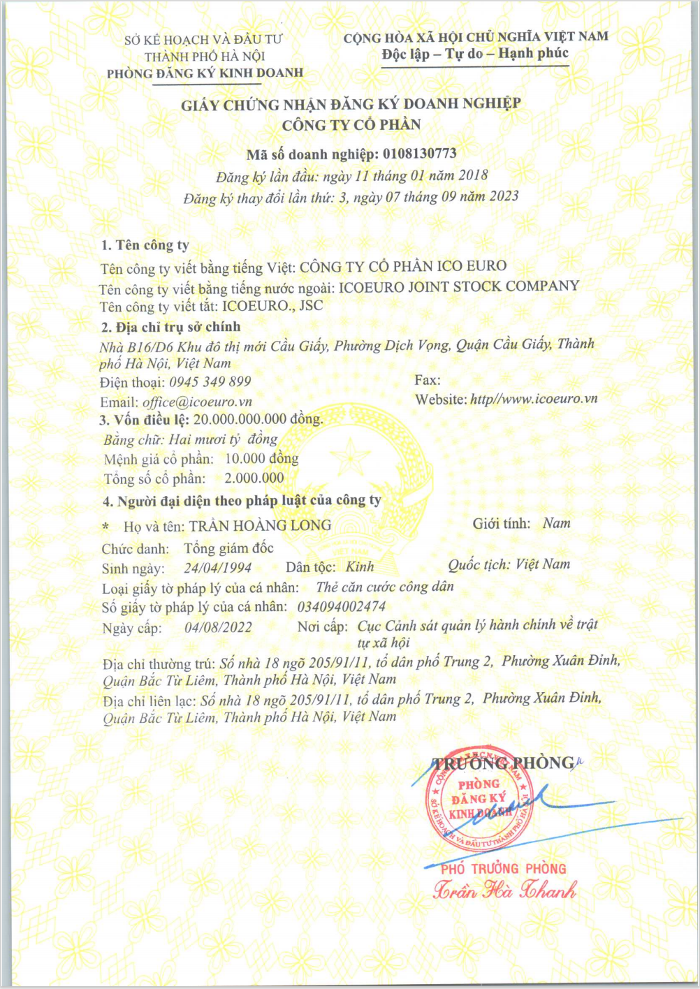 Các loại giấy phép của ICOEURO